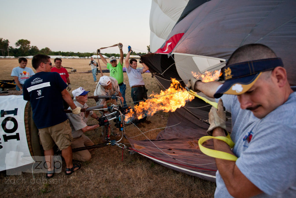 Crew filling their hot air balloon 
 at the Balloon Glow - Elkhart County Festival - Goshen, Indiana. 2012.
Image: Zach Dobson Photography