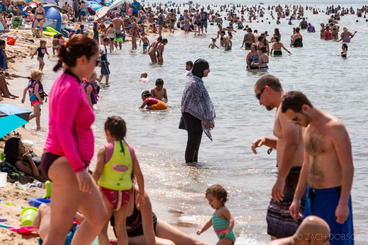 indiana dunes state park families in the water