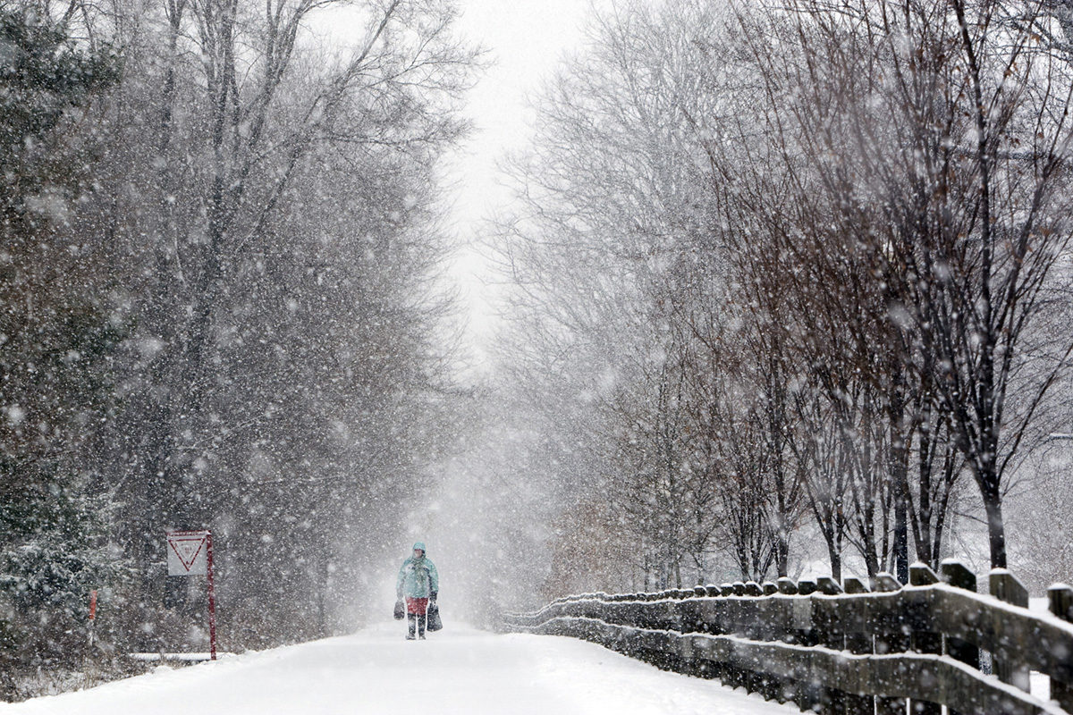 snowfall on the Monon trail in Carmel, Indiana 