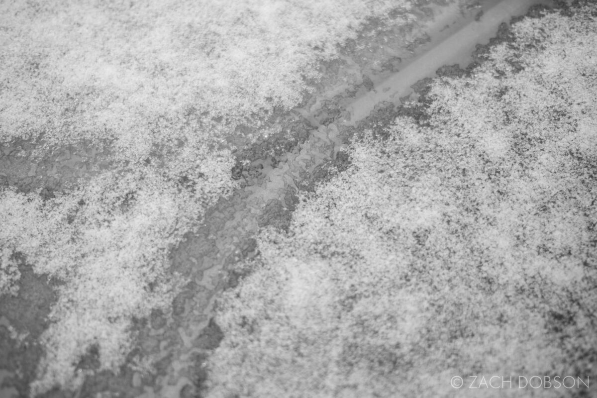 snow and frost on patio table