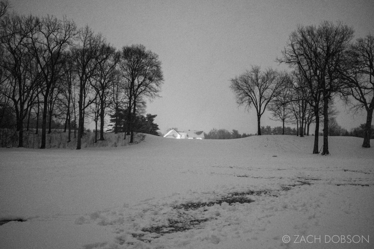 photos of night snow in Indiana golf course