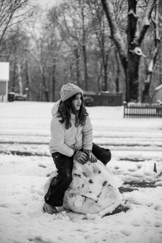 winter, playing in the snow, carmel, indiana, black & white