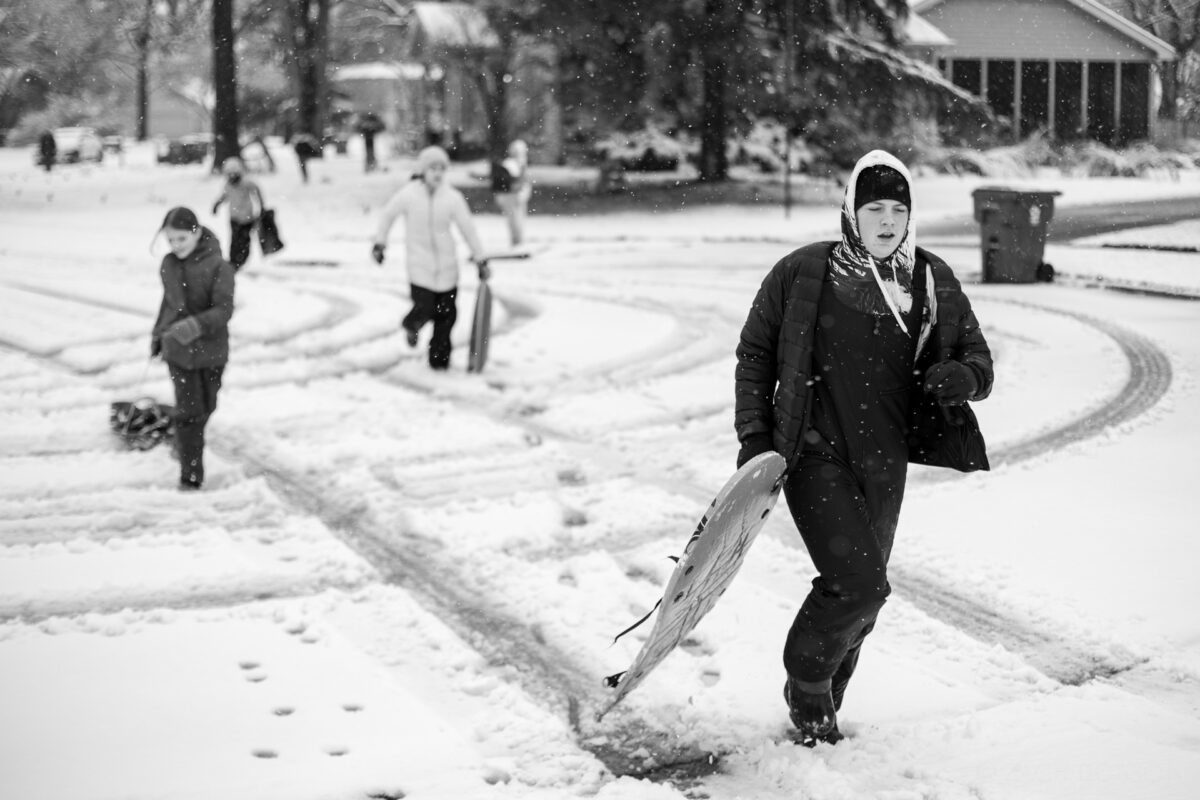 winter, sledding in the snow, carmel, indiana