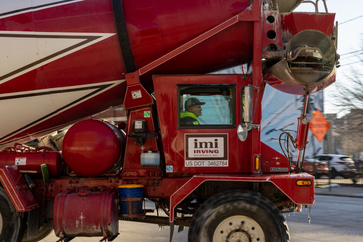 how to create social media content. street photography with the Canon R5 for Roberts Camera in Indianapolis. cement truck