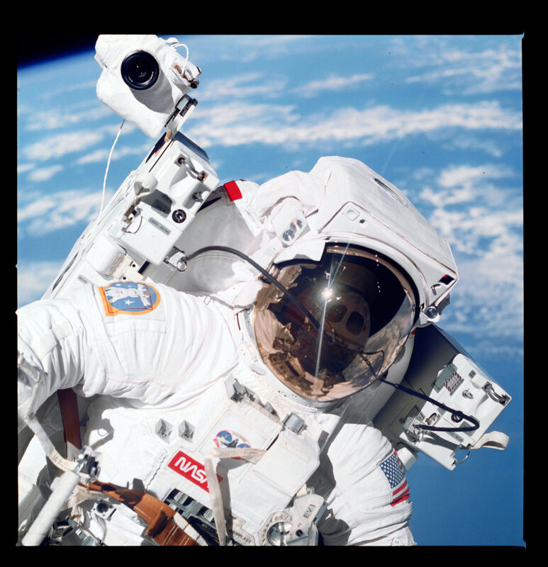 Photos of spacewalk from NASA Mission STS-41B