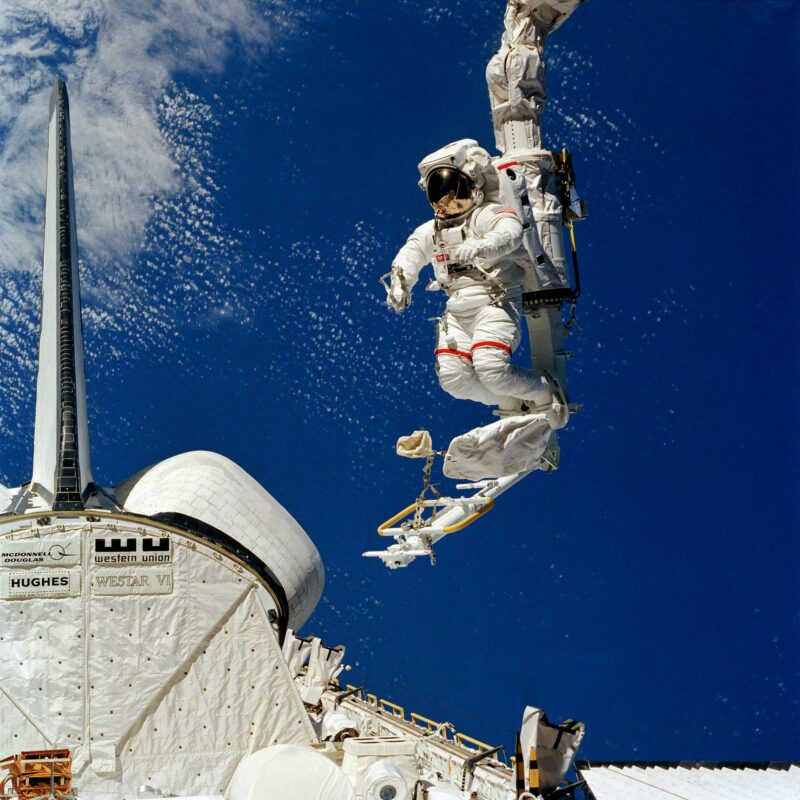 Photos of spacewalk from NASA Mission STS-41B