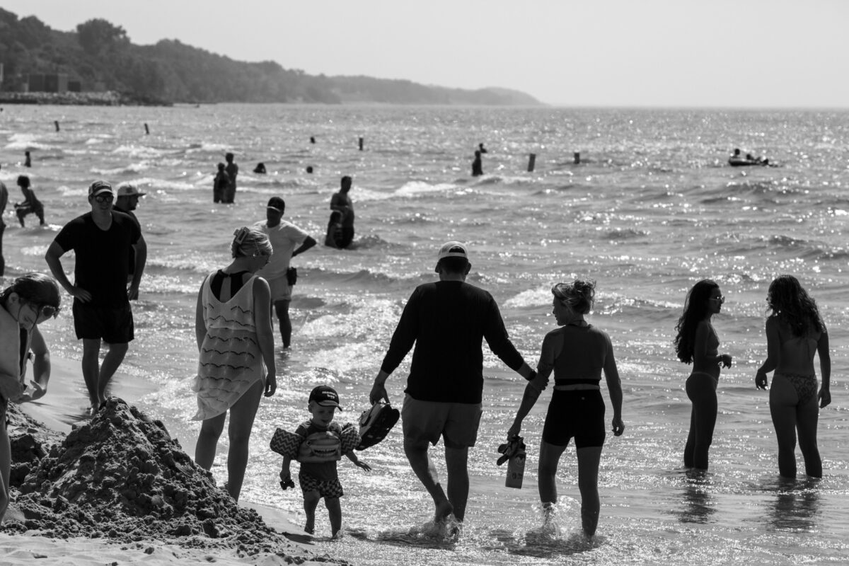 Swimmers at Silver Beach on Lake Michigan in St. Joseph, Michigan.