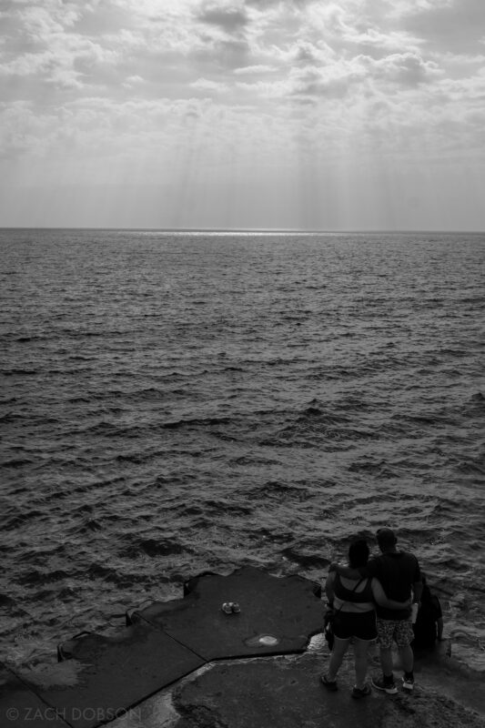 A couple takes in the views of Lake Michigan