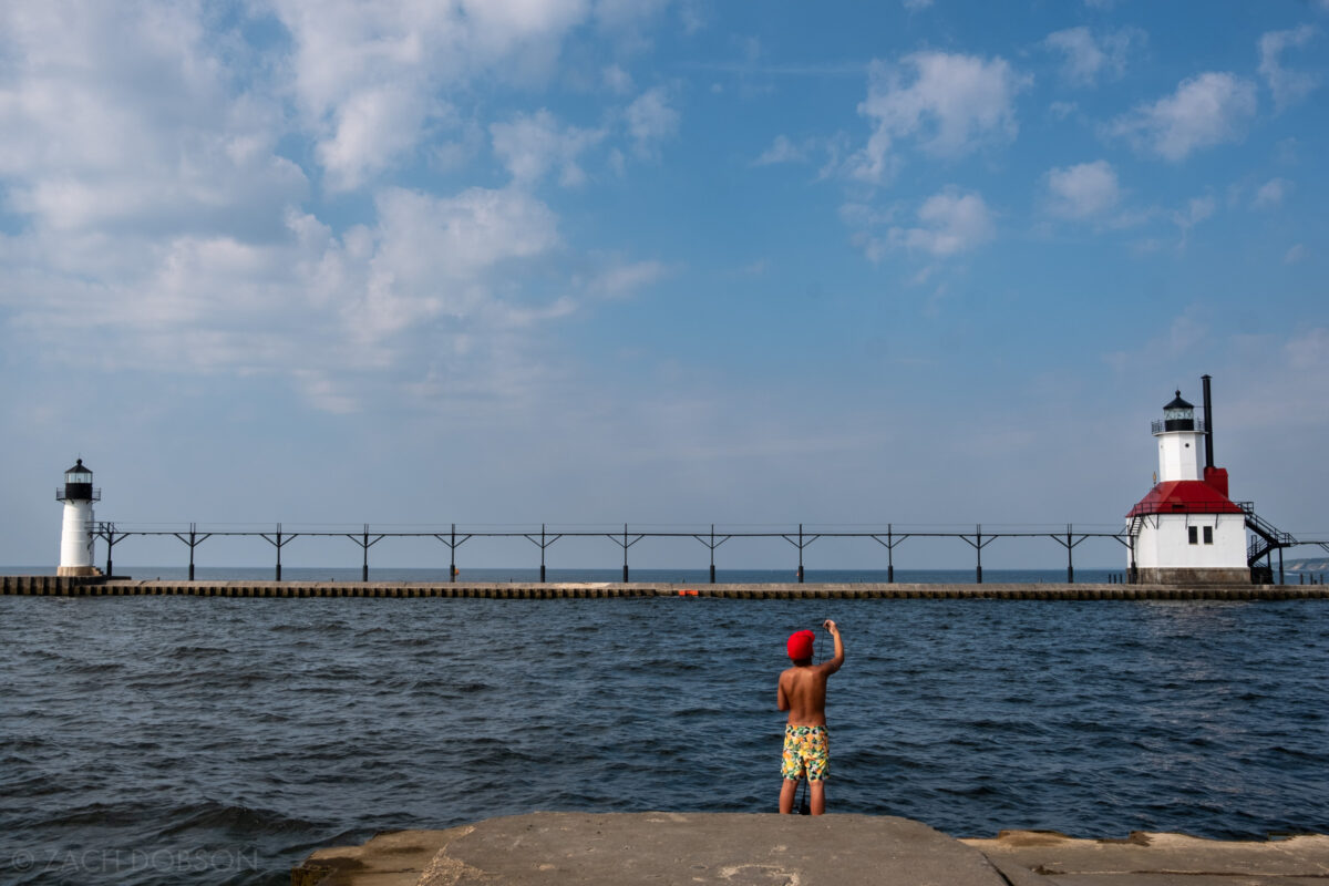 Fishing in Lake Michigan at Silver Beach in St. Joseph, Michigan at the end of the south pier.