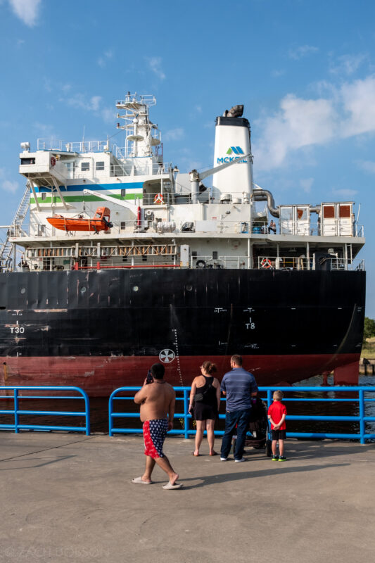 Watching Northern Venture freighter ship leave the St. Joseph River for Lake Michigan.