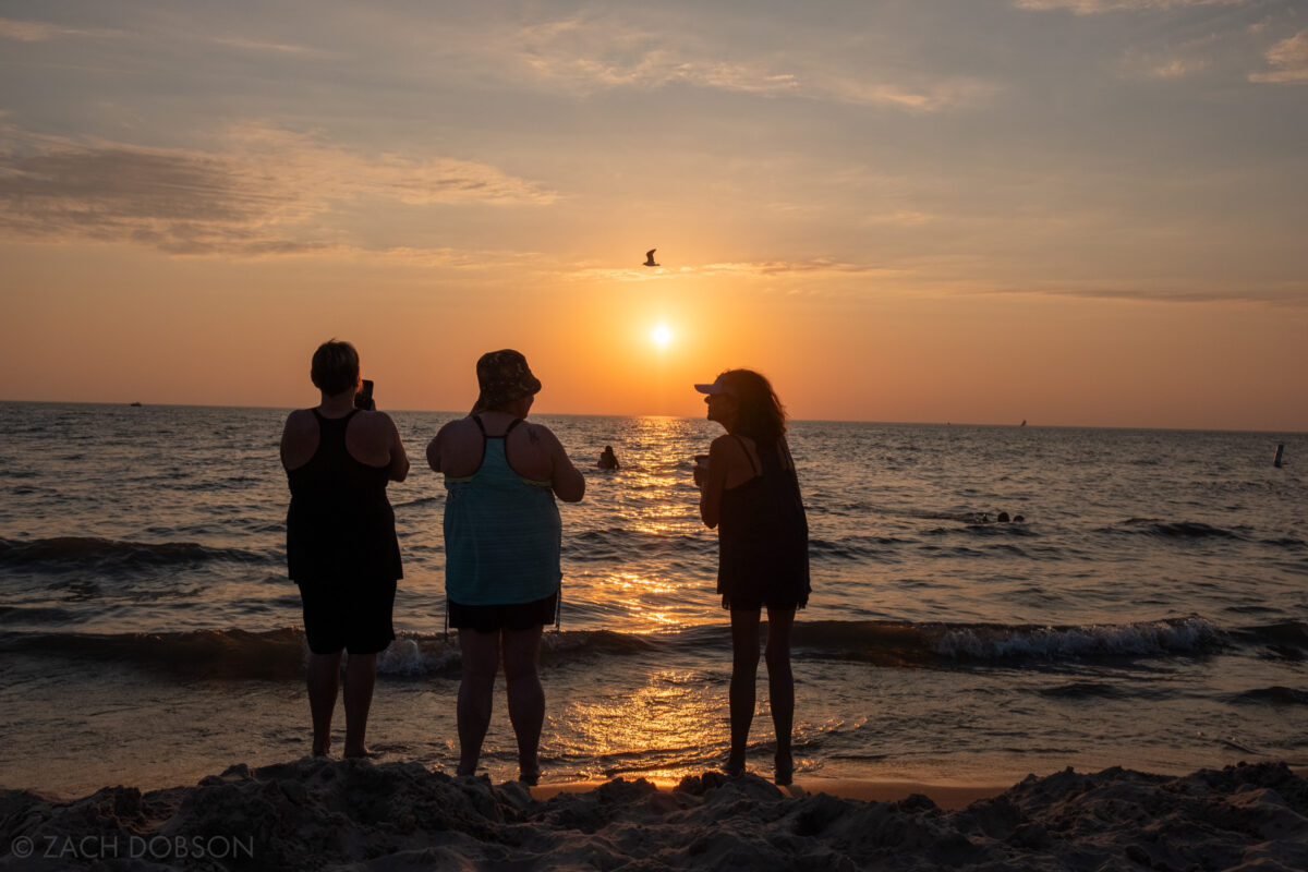 Sunset at Silver Beach on Lake Michigan in St. Joseph, Michigan.