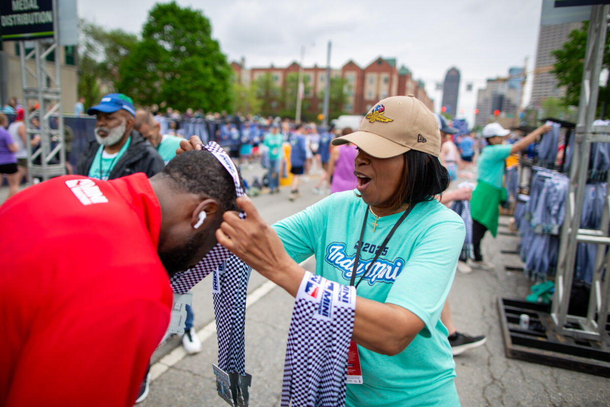 At the finish line of the 2025 Indiana University Health 500 Festival Mini Marathon in Indianapolis