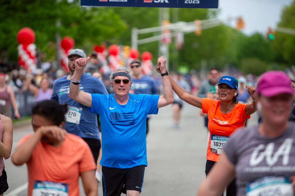 At the finish line of the 2025 Indiana University Health 500 Festival Mini Marathon in Indianapolis
